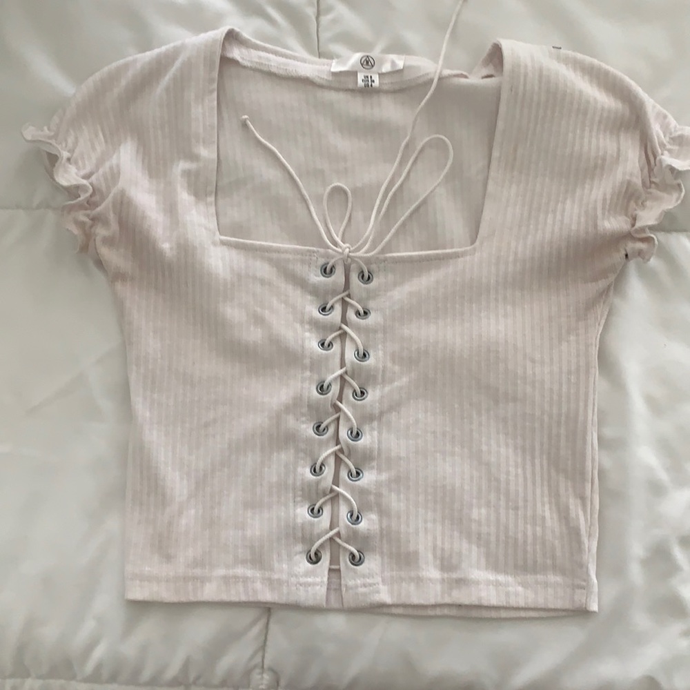 White Lace Up Crop Top